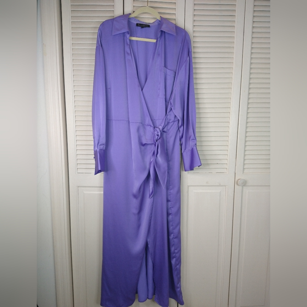 Purple Satin Wrap Dress